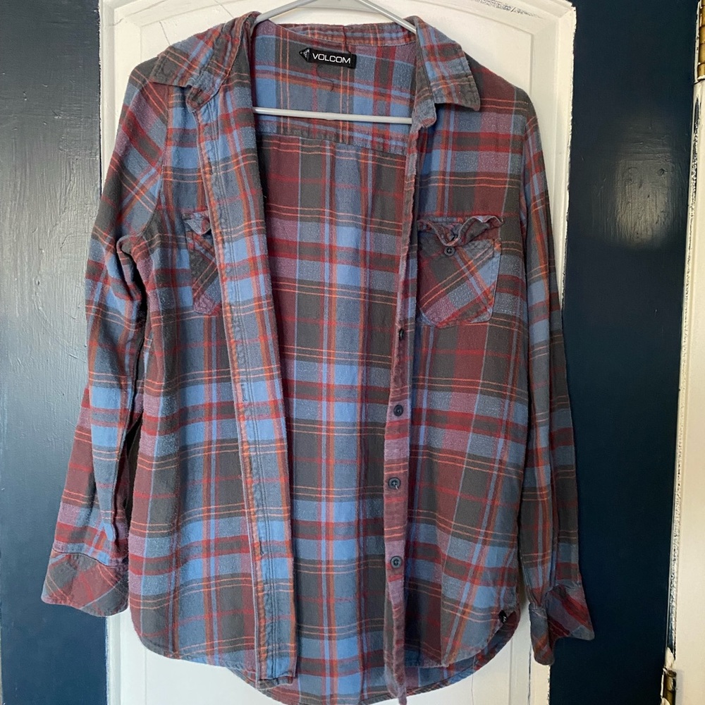 Volcom - blue and red button up - size medium